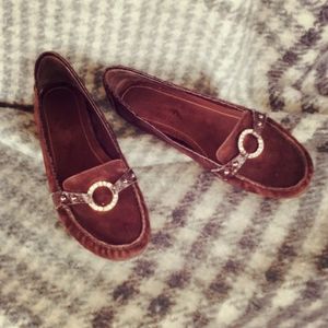 Chocolate brown suede loafers
